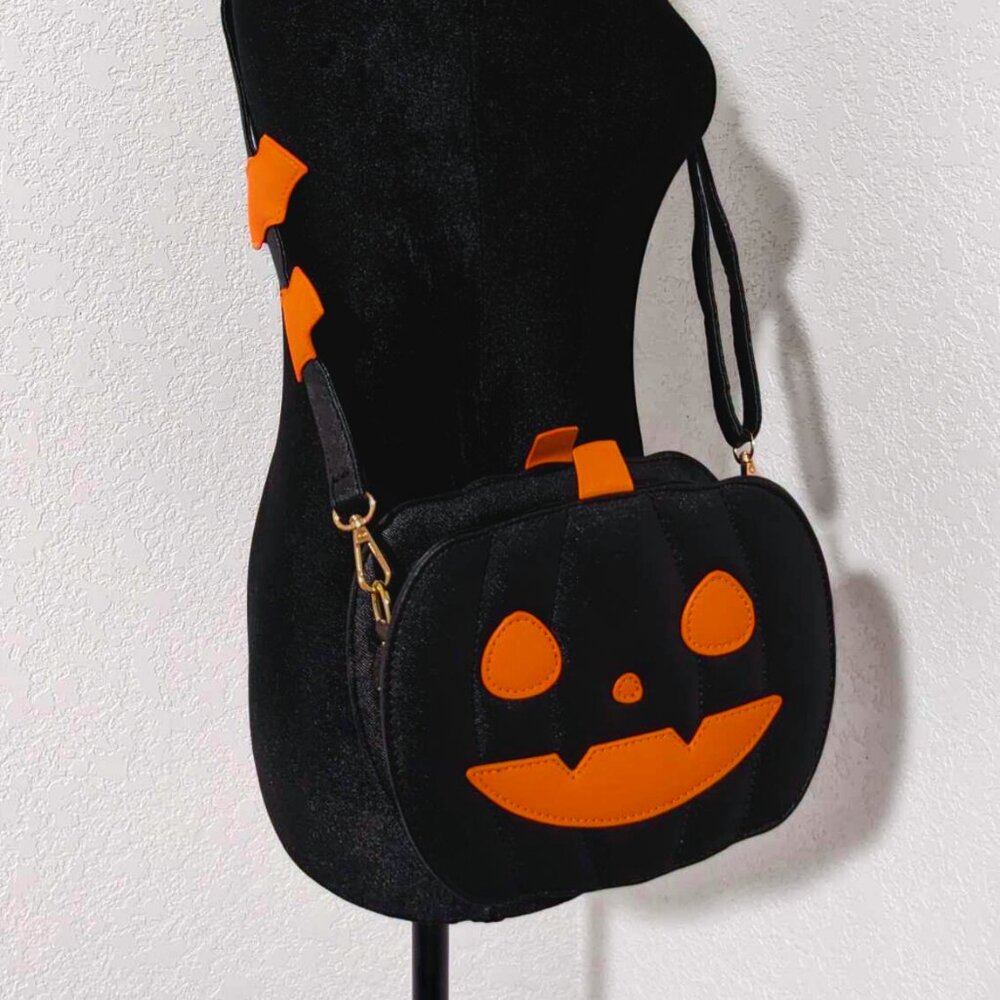 Gothic Pumpkin Crossbody Bag Black Orange Spooky Ghost Bats Halloween Lolita
